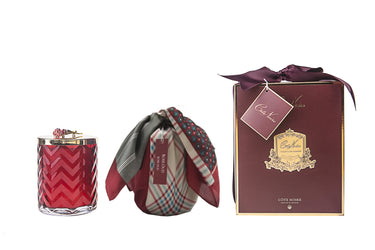 Herringbone Candle With Scarf Rose Oud - Red & Red Rose lid - HCG07